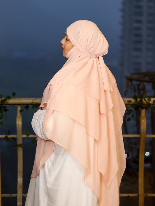 The Coral Crush Pink Tripple Layered Khimar