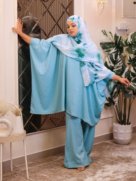 The Sea Blue Kaaftan 3-piece set (scarf included)